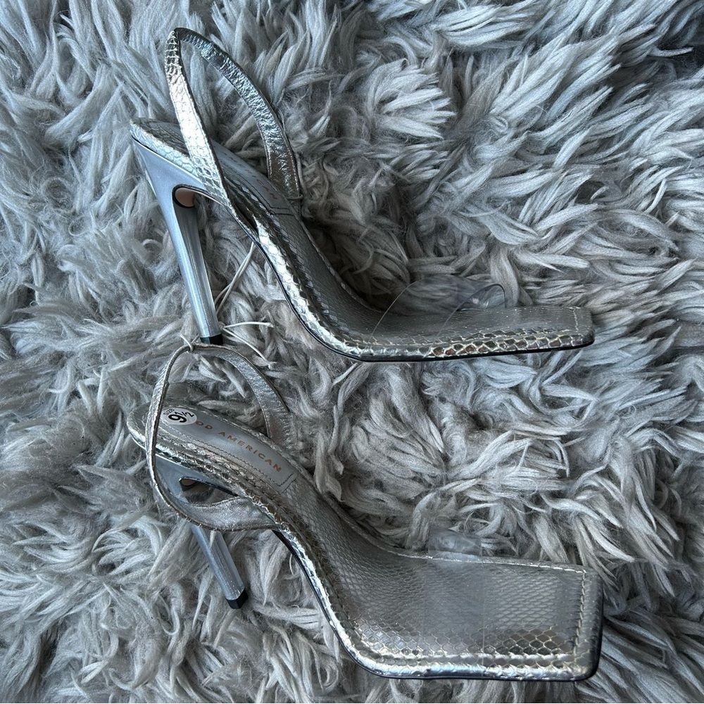 Good American silver square toe high heel sandals women's shoe size 9.5 - Picture 8 of 11